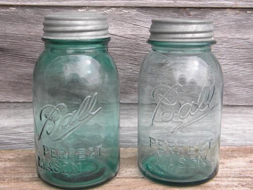 photo of antique 1 quart blue glass fruit jars - Ball Perfect Mason, lot of 4 #2