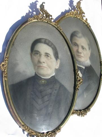 photo of antique 1800s Civil War era portraits domed glass&ornate metal frames #1