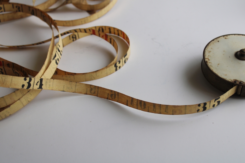 photo of antique 1800s English brass tape measure, hand crank winder 3 Poles or 50 Feet tape  #15