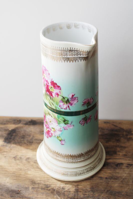 photo of antique 1800s Imperial Austria china, tall beer pitcher w/ pinks floral #13