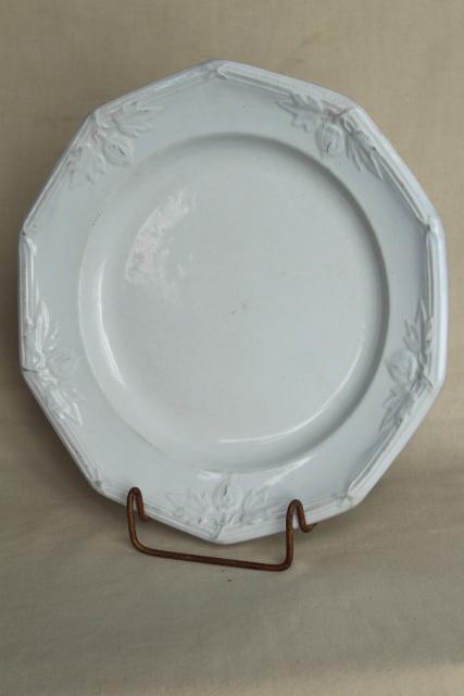 photo of antique 1800s Wedgwood ironstone china plate or soup bowl, heavy embossed border horse chestnut #1