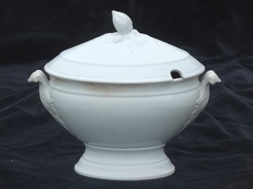 photo of antique 1800s vintage Davenport china white ironstone tureen or covered dish #1