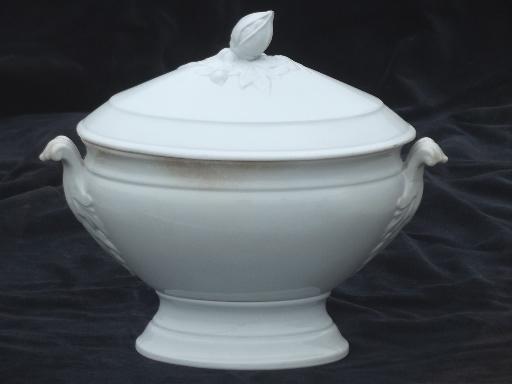 photo of antique 1800s vintage Davenport china white ironstone tureen or covered dish #3