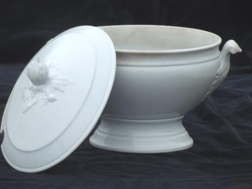 photo of antique 1800s vintage Davenport china white ironstone tureen or covered dish #4