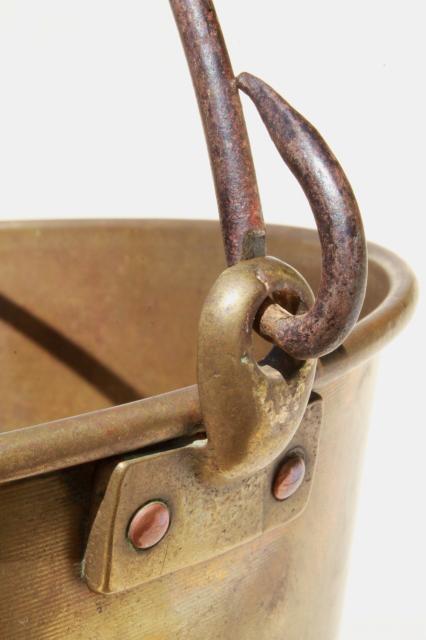 photo of antique 1800s vintage Hayden's Waterbury brass bucket, cooking pot kettle w/ bail handle #4