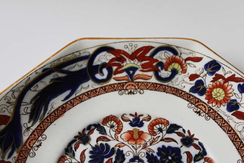 photo of antique 1800s vintage Wedgwood china plate, Pagoda blue & red Imari pattern  #3