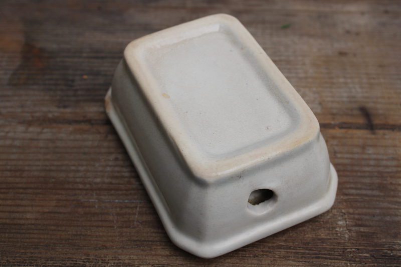 photo of antique 1800s vintage china soap dish, soap drainer stained white ironstone shabby Victorian utility ware  #4