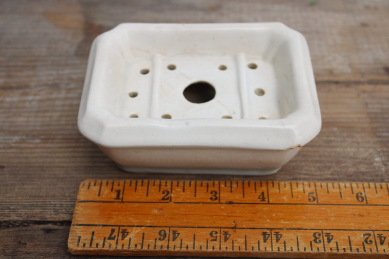 photo of antique 1800s vintage china soap dish, soap drainer stained white ironstone shabby Victorian utility ware  #6