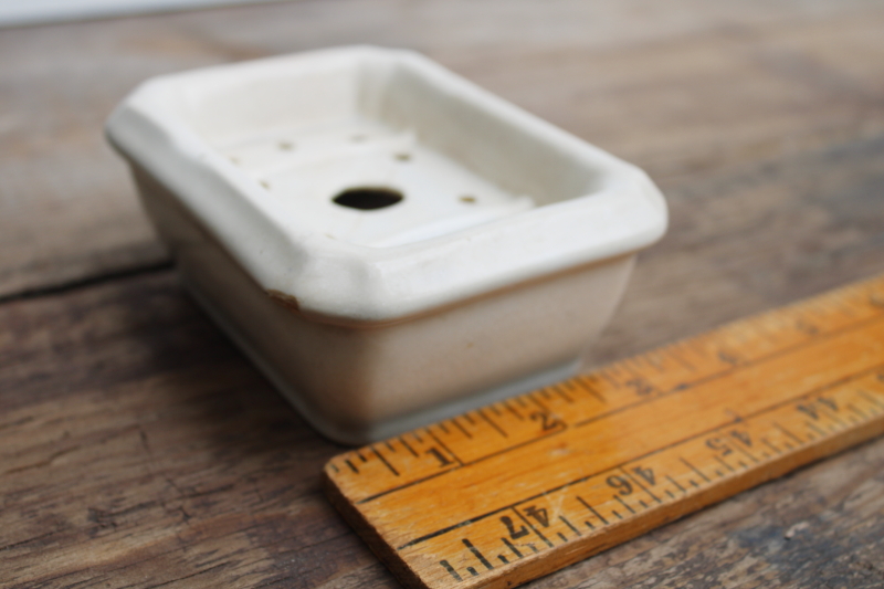 photo of antique 1800s vintage china soap dish, soap drainer stained white ironstone shabby Victorian utility ware  #7