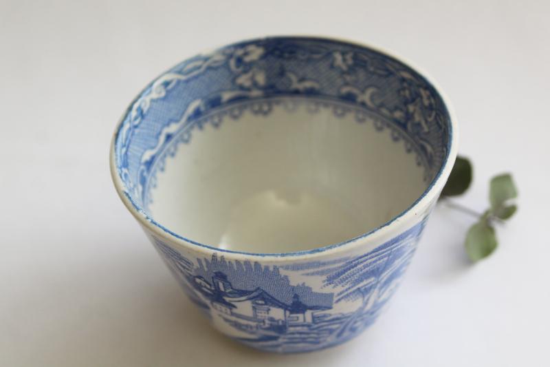 photo of antique 1800s vintage china tea cup, handleless teacup w/ blue & white transferware #2