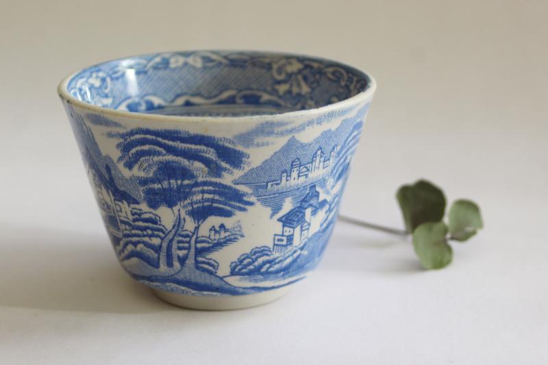 photo of antique 1800s vintage china tea cup, handleless teacup w/ blue & white transferware #6