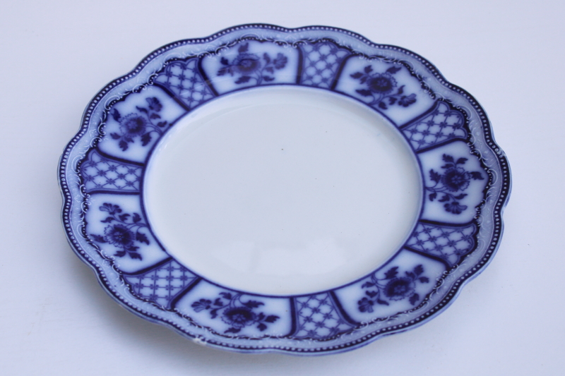 photo of antique 1800s vintage flow blue china plate Melbourne pattern Grindley England blue and white #1