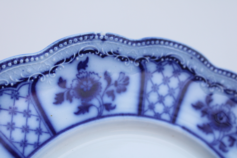 photo of antique 1800s vintage flow blue china plate Melbourne pattern Grindley England blue and white #2