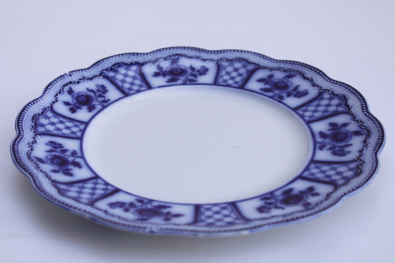 photo of antique 1800s vintage flow blue china plate Melbourne pattern Grindley England blue and white #3