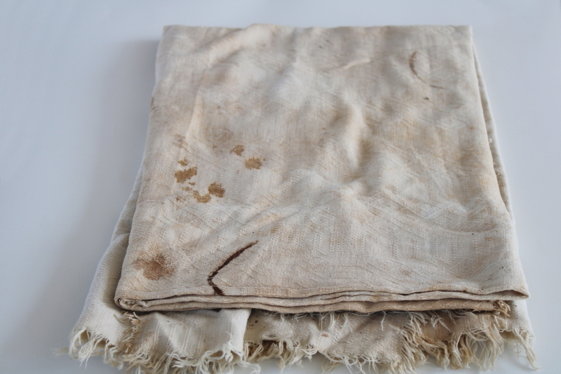 photo of antique 1800s vintage handwoven homespun natural linen tablecloth or coverlet, early Americana fabric #1