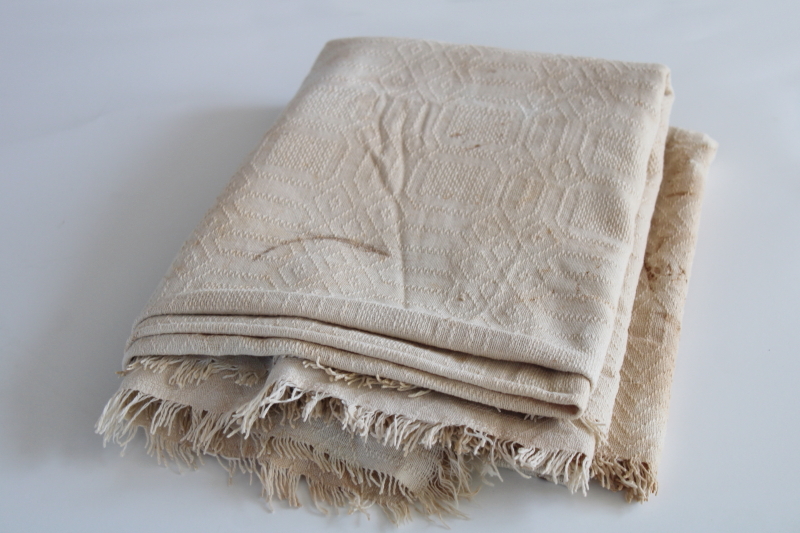 photo of antique 1800s vintage handwoven homespun natural linen tablecloth or coverlet, early Americana fabric #6