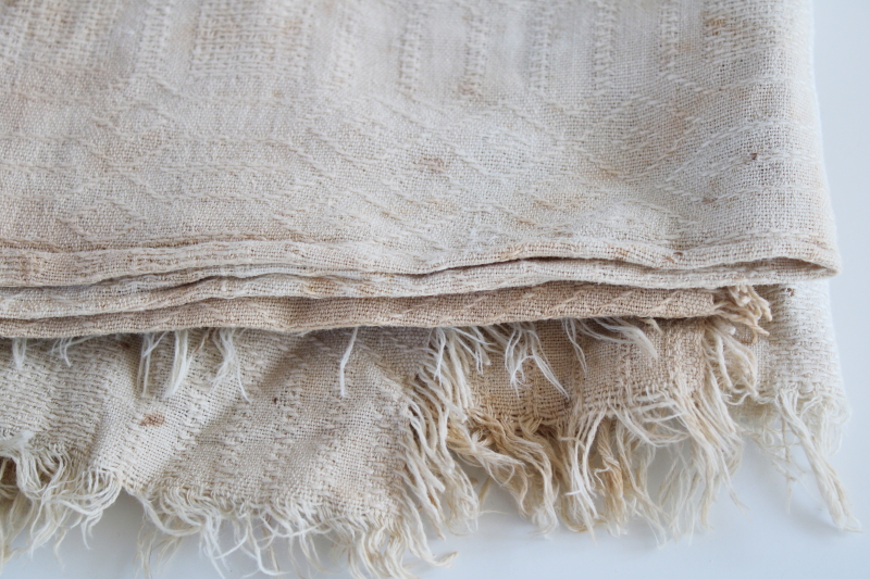 photo of antique 1800s vintage handwoven homespun natural linen tablecloth or coverlet, early Americana fabric #7