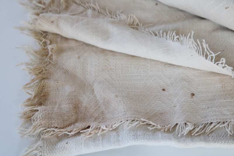 photo of antique 1800s vintage handwoven homespun natural linen tablecloth or coverlet, early Americana fabric #8
