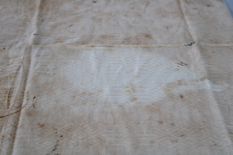 photo of antique 1800s vintage handwoven homespun natural linen tablecloth or coverlet, early Americana fabric #12