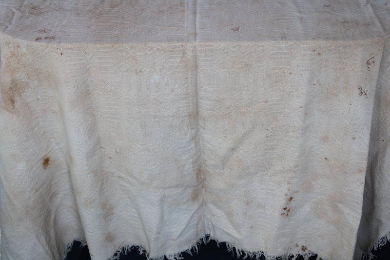 photo of antique 1800s vintage handwoven homespun natural linen tablecloth or coverlet, early Americana fabric #13