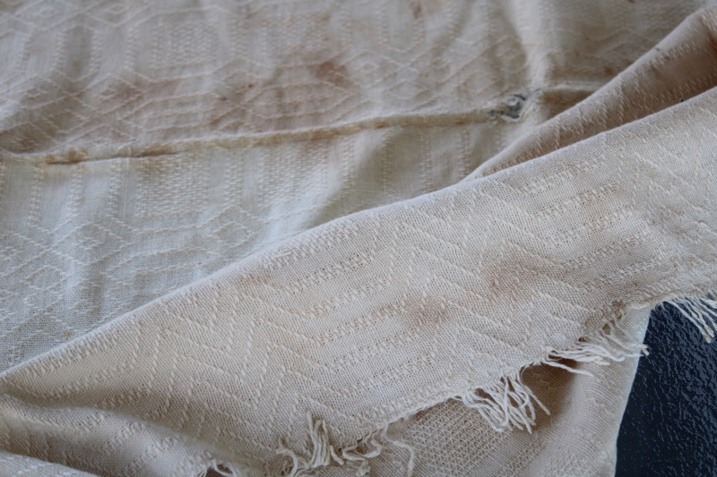 photo of antique 1800s vintage handwoven homespun natural linen tablecloth or coverlet, early Americana fabric #14