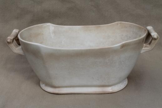 photo of antique 1800s vintage ironstone china tureen w/ rectangular bowl, browned from age #1