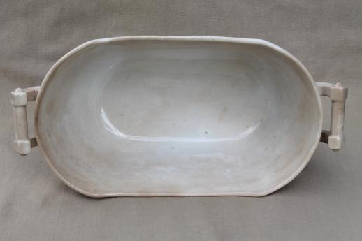 photo of antique 1800s vintage ironstone china tureen w/ rectangular bowl, browned from age #4