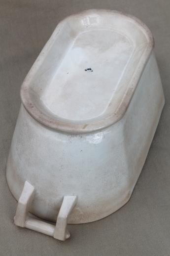 photo of antique 1800s vintage ironstone china tureen w/ rectangular bowl, browned from age #5