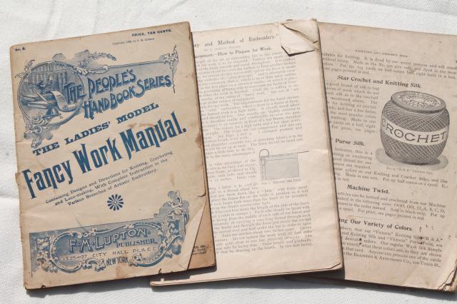 photo of antique 1800s vintage needlework books, embroidery patterns, tatting, crochet & knitting pattern #1