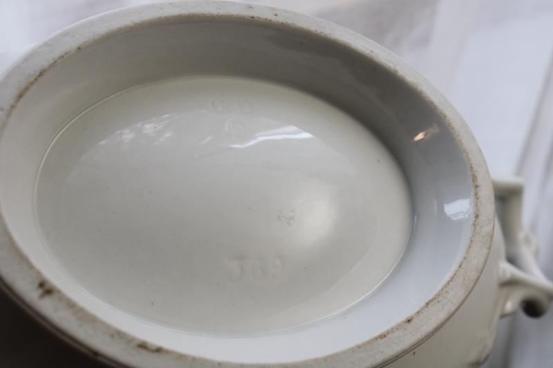 photo of antique 1800s vintage white ironstone china tureen, oval bowl w/ handles, no lid #4