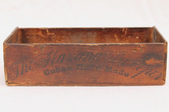 photo of antique 1800s vintage wood cigar box w/ old script lettering advertising Havana cigars #8