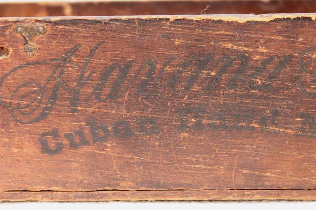 photo of antique 1800s vintage wood cigar box w/ old script lettering advertising Havana cigars #10