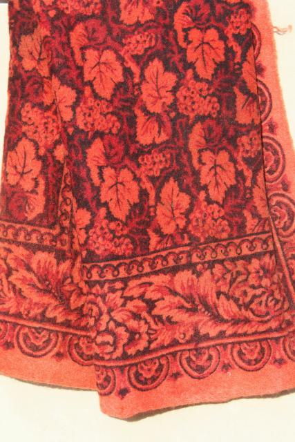 photo of antique 1800s vintage wool tablecloth, turkey red William Morris style print #1