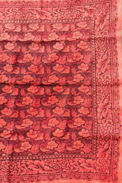 photo of antique 1800s vintage wool tablecloth, turkey red William Morris style print #3
