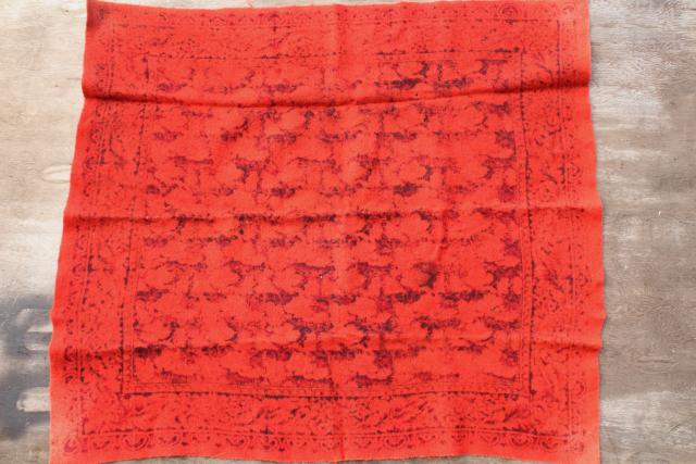 photo of antique 1800s vintage wool tablecloth, turkey red William Morris style print #5