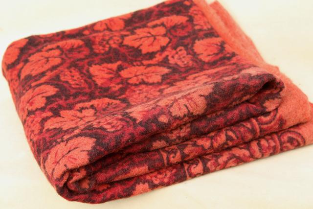 photo of antique 1800s vintage wool tablecloth, turkey red William Morris style print #7