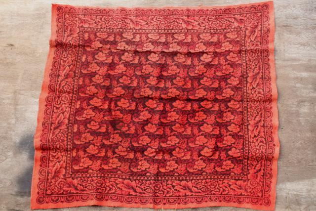 photo of antique 1800s vintage wool tablecloth, turkey red William Morris style print #8