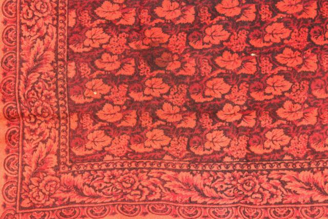 photo of antique 1800s vintage wool tablecloth, turkey red William Morris style print #9
