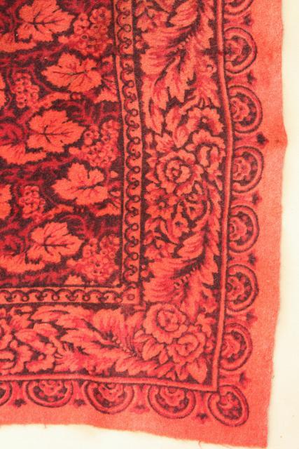 photo of antique 1800s vintage wool tablecloth, turkey red William Morris style print #11
