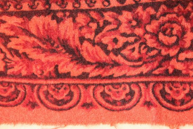 photo of antique 1800s vintage wool tablecloth, turkey red William Morris style print #13