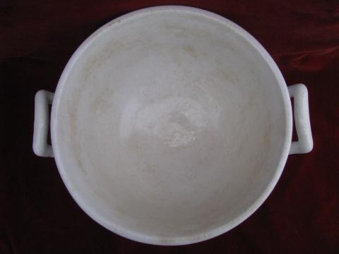 photo of antique 1850s white ironstone dish w/ handles, old Wedgwood garter mark #2