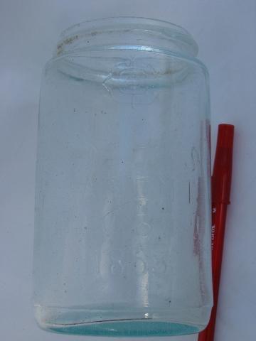 photo of antique 1858 patent vintage blue green glass fruit jar w/zinc lid #2