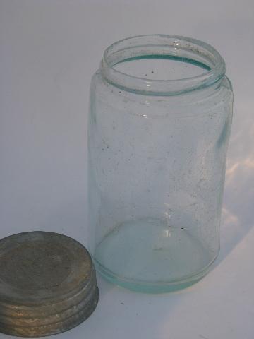 photo of antique 1858 patent vintage blue green glass fruit jar w/zinc lid #4