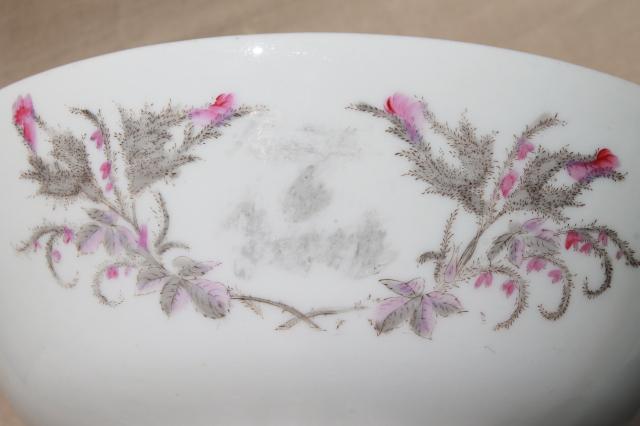 photo of antique 1860s wedding punch bowl, civil war vintage moss rose ironstone china #2