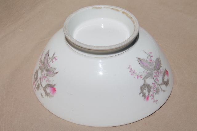 photo of antique 1860s wedding punch bowl, civil war vintage moss rose ironstone china #3