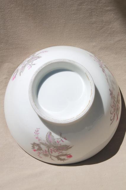 photo of antique 1860s wedding punch bowl, civil war vintage moss rose ironstone china #9