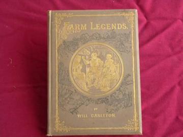 catalog photo of antique 1870s Farm Legends illustrated poetry, Victorian gilt art binding