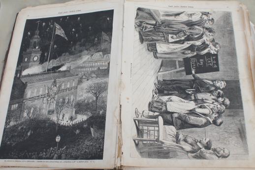 photo of antique 1870s bound magazine folio size engravings, Leslie's Illustrated German gothic font #7