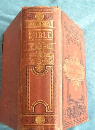 photo of antique 1870s illustrated Bible and Commentator Victorian art binding #4