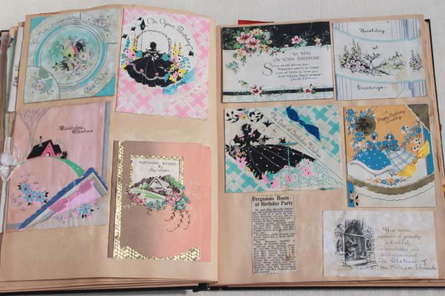 photo of antique 1880s - 1930s scrapbook albums, one lady's collections of snips, cards, keepsakes #2